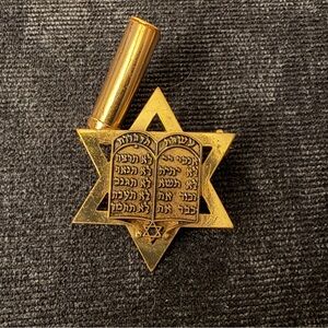 Gold Star of David Pendant with Hebrew Inscription